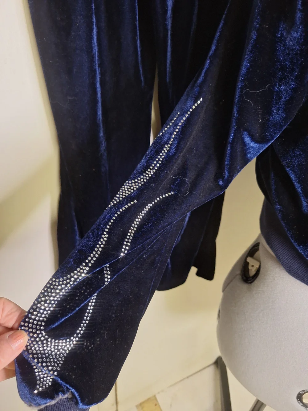 Navy Velvet Rhinestone Flame Hoodie & Bootcut Pants Set Size 12 Youth